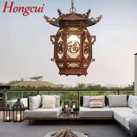 hongcui chinese lantern pendant lamps outdoor waterproof led brown retro chandelier for home hotel corridor decor electricity