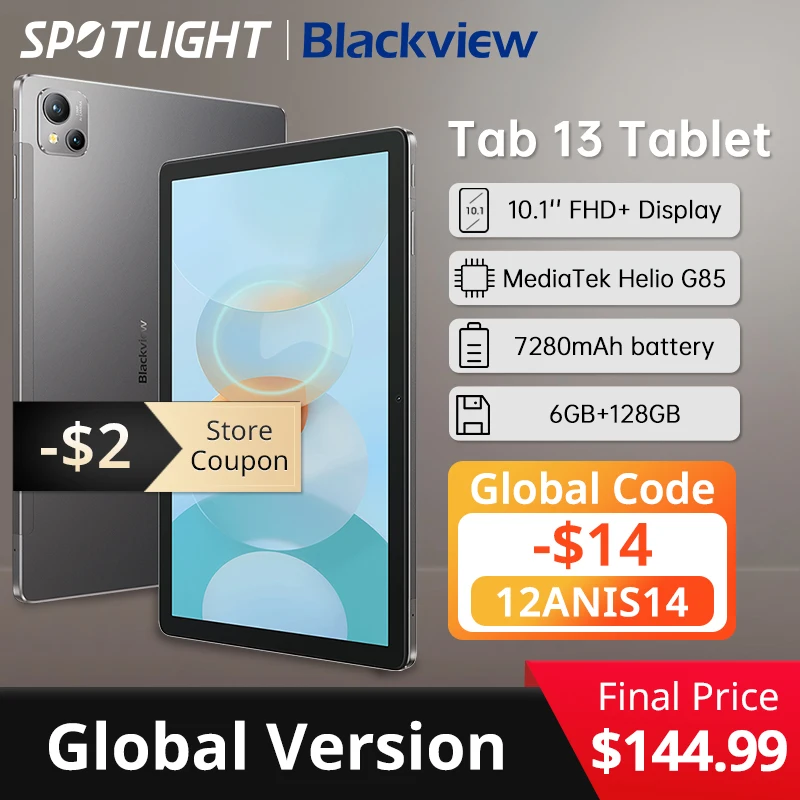  【World Premiere】Blackview Tab 13 Tablet Pad MTK Helio G85 Octa core 6GB+128GB 7280mAh 10.1" FHD+ Display android 13MP Camera 