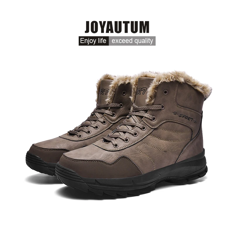 Winter Men Boots With Fur Warm Snow Non-slip Men Work Casual Shoes Waterproof Leather Sneakers High Top Ankle Boots Plus Size