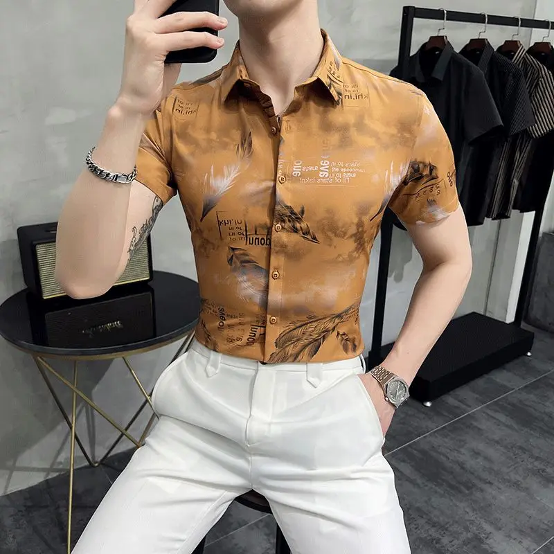 2022 Brand clothing Men Shirts Dress Autumn Party Prom Wear Slim Fit Male Brand Clothing Striped Print Casual Shirt Men S-4XL