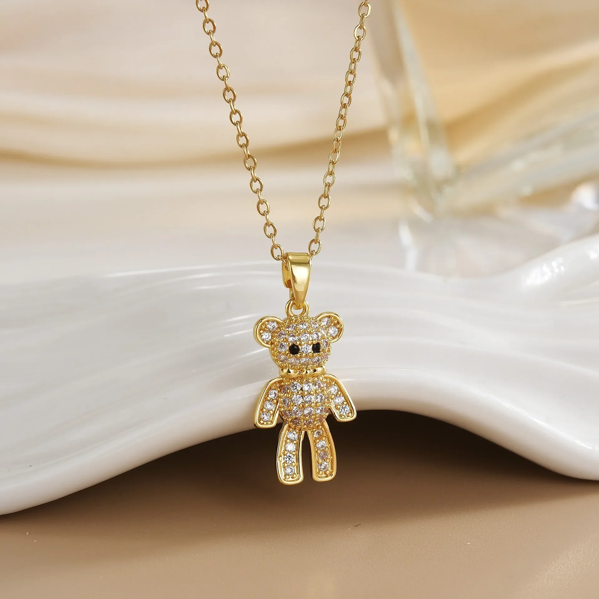 Новое позолоченное ожерелье с медведем в корейском стиле женское медное золото 18