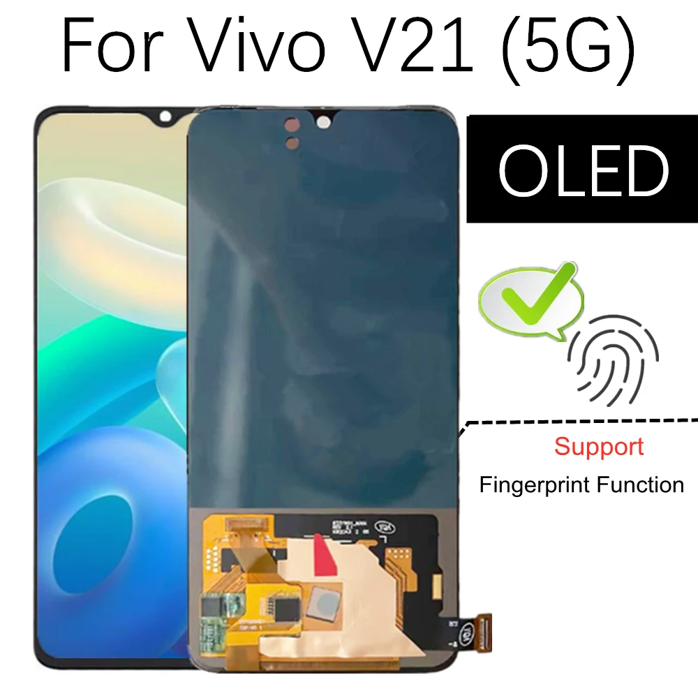 

6.44'' OLED For Vivo V21 V2066 V2108 LCD Display Touch Screen Digitizer Assembly Replace For vivo V21 V2050 5G LCD