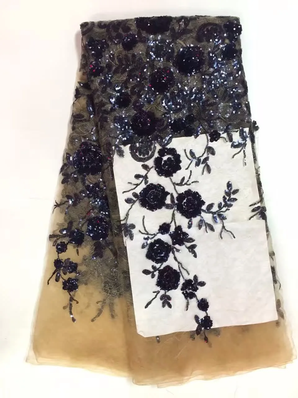 

Nigerian Lace Fabrics Embroidery Lace Trim Black Sequins Lace High Quality Tulle Lace Fabric For African Party Dress