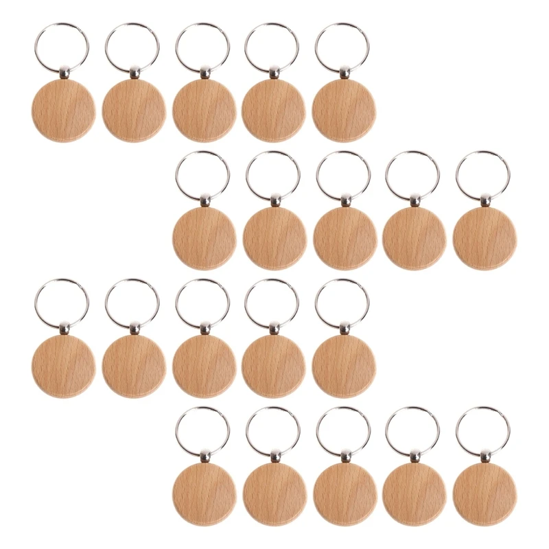 

Пустые деревянные брелки для ключей, персонализированные круглые гравированные брелки для ключей «сделай сам», деревянные брелки для ключей с гравировкой, подарки «сделай сам», 20 шт.