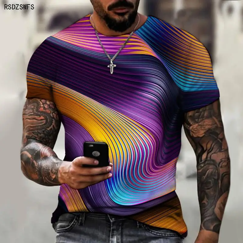 Brand Men's Summer Short Sleeve Tech Swirl Digital Information 3D Printing Men's T-shirt Harajuku Fashion Streetwear Size 5XL