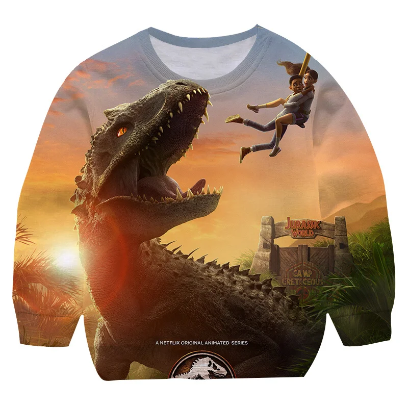 

Свитшот с длинным рукавом и динозавром для мальчиков, модный Детский свитшот, топы для подростков, пуловер, уличная одежда, осень/зима