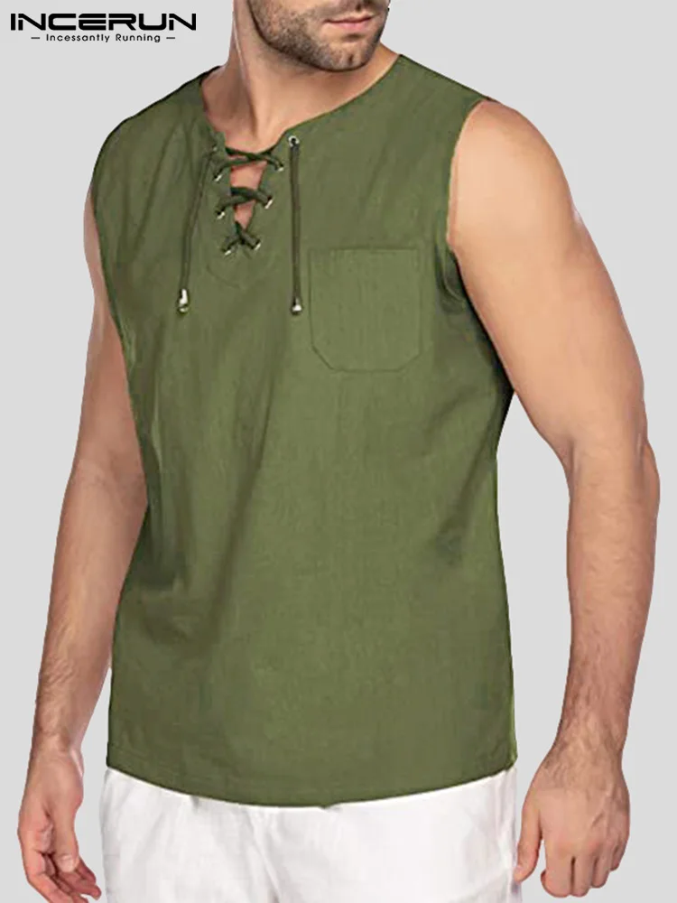 

Стильная повседневная мужская блузка, универсальная, в простом стиле, Мужская однотонная свободная Удобная рубашка без рукавов, топы 2022