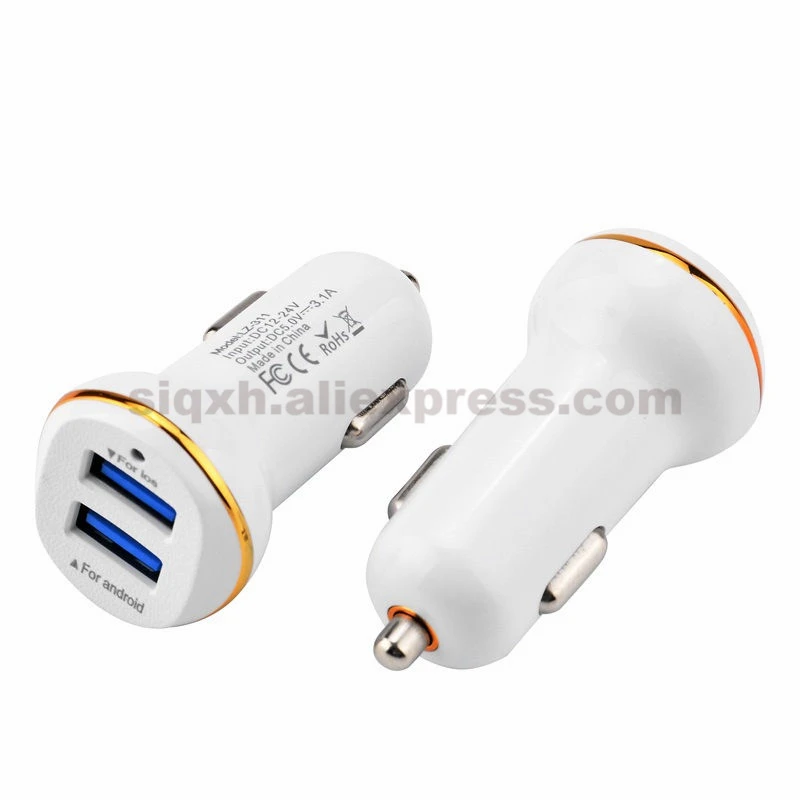 

50Ppcs Dual USB Car Charger Fast Charging For iPhone Samsung Huawei Xiaomi Smart Mobile Phone Quick Charge Auto USB Car Charger