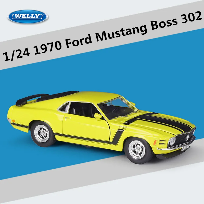 

WELLY 1:24 1970 Ford Mustang BOSS 302 Alloy Racing Car Model Diecast Metal Toy Sports Car Model Crafts Collection Childrens Gift