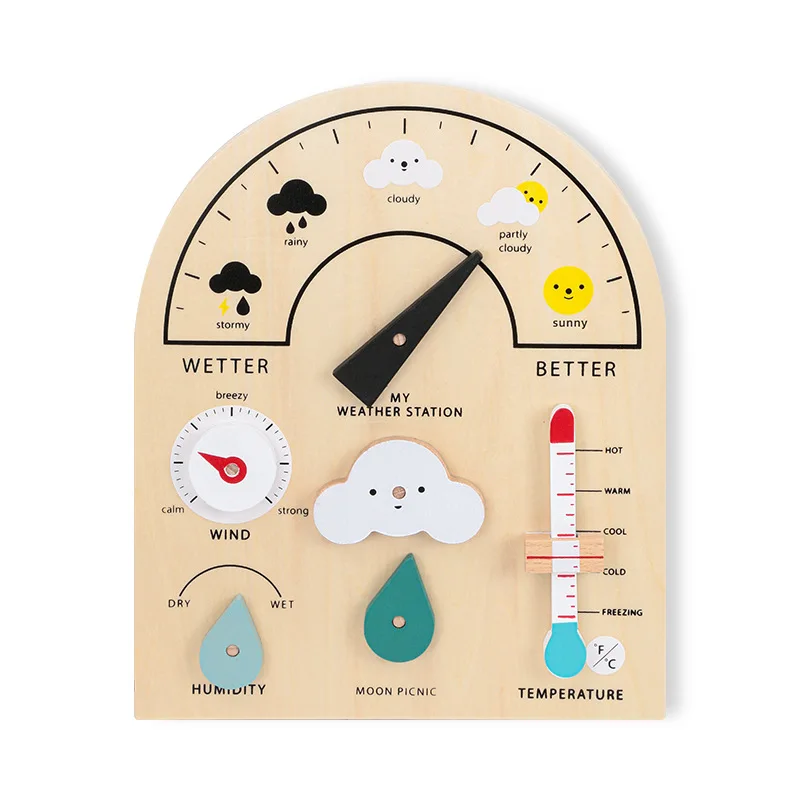 

Children's Toy Wooden Weather Station Learning Observation Table Weather Knowledge Practice Early Education Scientific