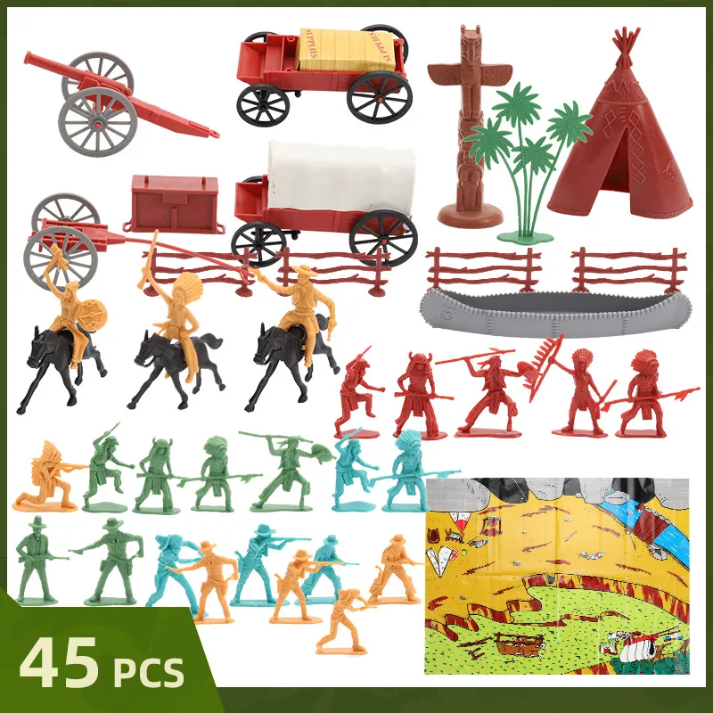 

ViiKONDO Army Men Playset Indians and Cowboys Action Figure Toy Soldier Wild Western Adventure Educational Wargame Military Gift