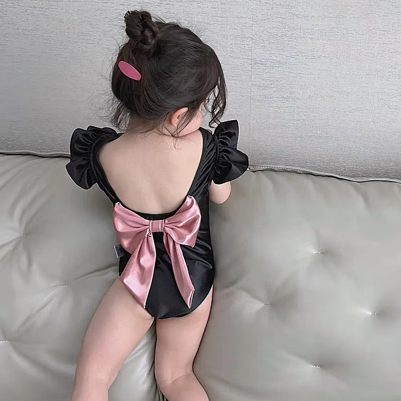 

MILANCEL 2022 Summer Children's Swimsuit Bow Open Back Girls One Piece Bathing Suit