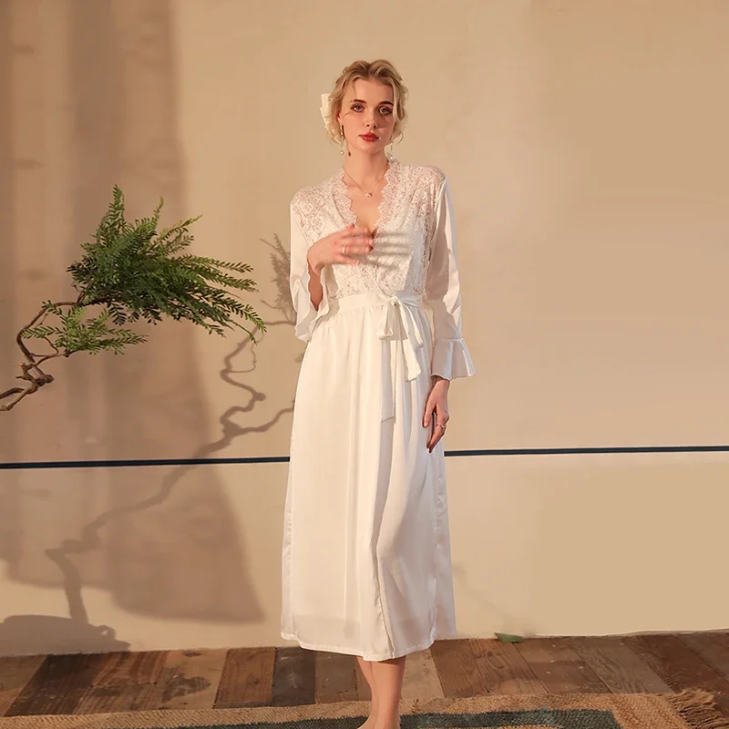 MECHCITIZ 2 шт. новая кружевная пижама атласная ночная рубашка длинный халат невесты