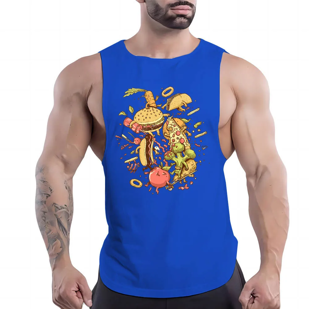 

Всесезонная уличная спортивная мужская безрукавка с круглым вырезом для фитнеса и отдыха дышащая Модная рубашка без рукавов с пищевым рисунком 2d