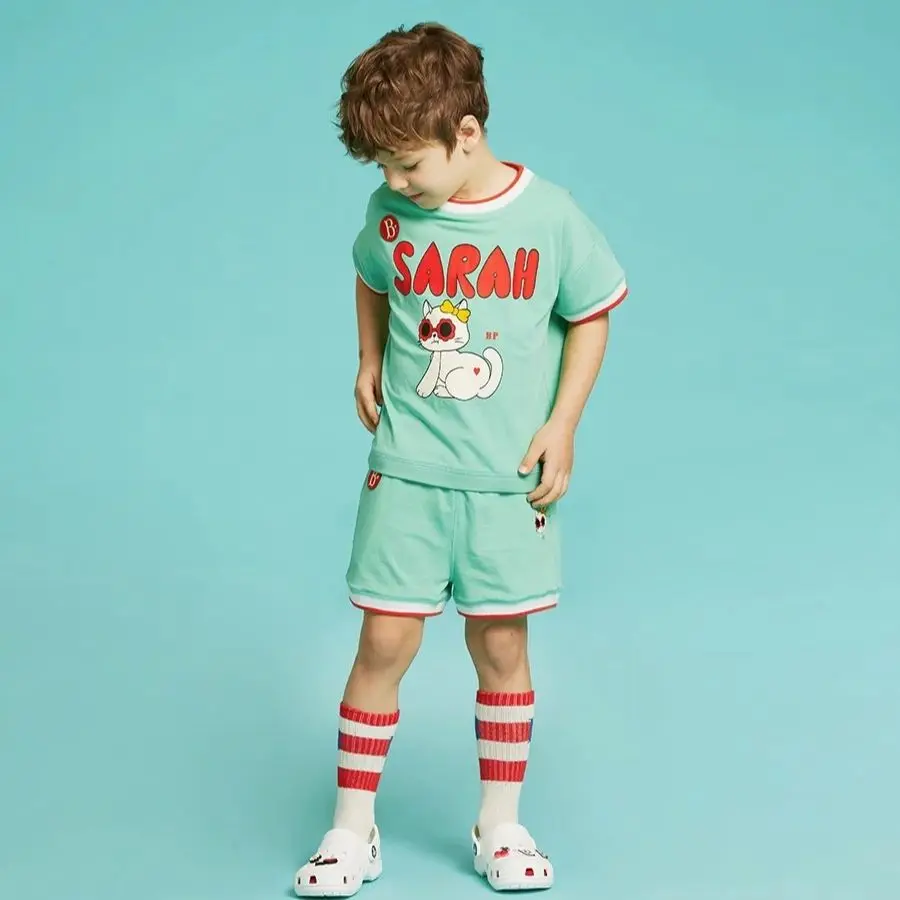 

Children's Clothing Baby Girls Boys' Sports Set Cute Little Bear Print Top+Shorts Two Piece Set 2023 Summer Kids Clothes