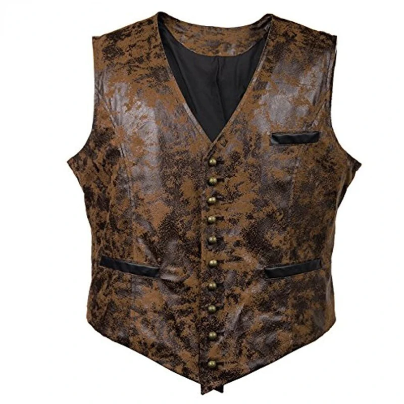 

Mens Gothic Steampunk Suede Vest Rivet Button Single Breasted V Neck Waistcoat Men Victorian Aristocrat Mens Cosplay Costume