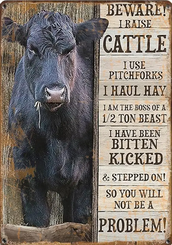 Vntge Blck ng Cttle tn sgn Cow Wll Bull Prnt Frmhoe nml Lover Gft Nture Knowledge стиль ретро