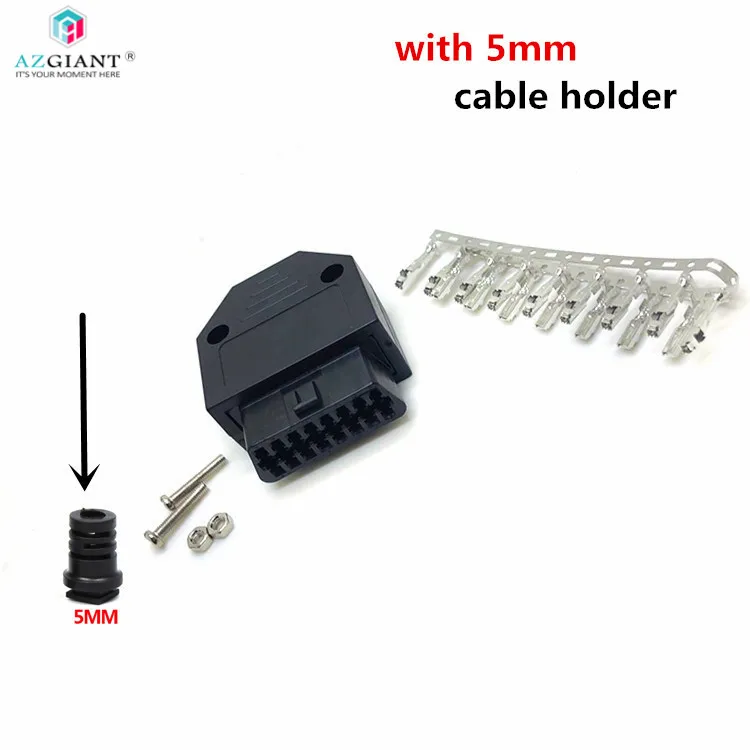 

Автомобильный 16-контактный разъем OBDII AZGIANT OBD2, штекер OBD + пластиковый чехол + терминал + держатель кабеля 5 мм/6 мм
