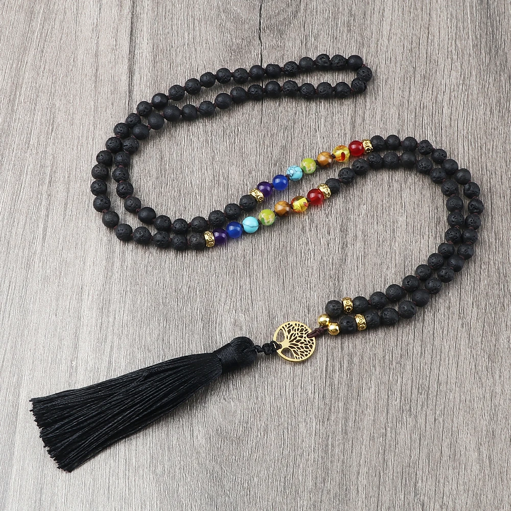 Ожерелье с подвеской из бисера изображением дерева жизни 7 чакр