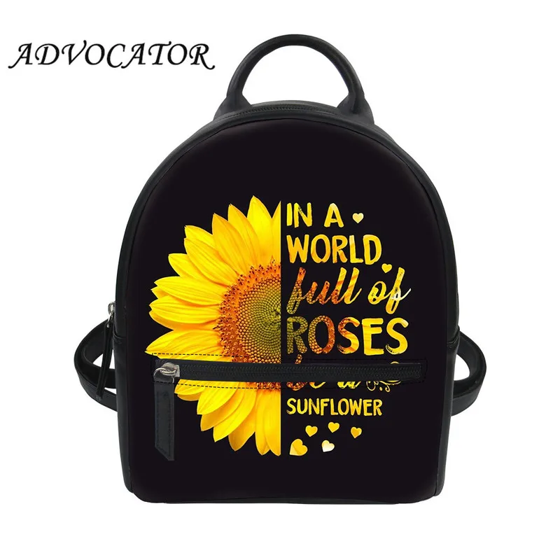 

Women's Backpack Sunflower Printing Students Mini Schoolbag Casual Book Bag PU Leather Backpack for Female Mochila Escolar