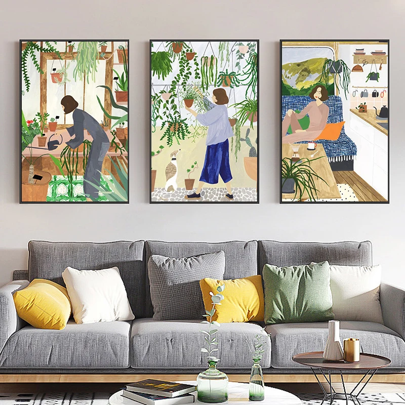 

SDOYUNO 3PCs Figure Series Picture Girl and Plant HandPaint By Numbers On Digital Canvas For Home Wall Decorations Living Room