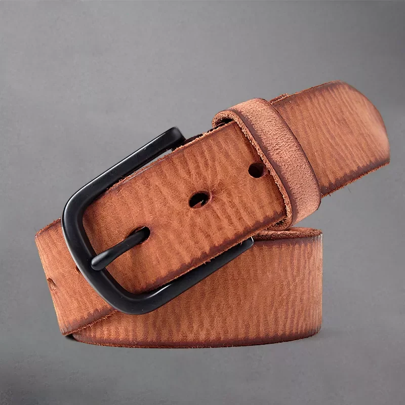 New men's belt alloy pin buckle leather belt head layer cowhide frosted belt high-end cowhide belt for men luxury designer