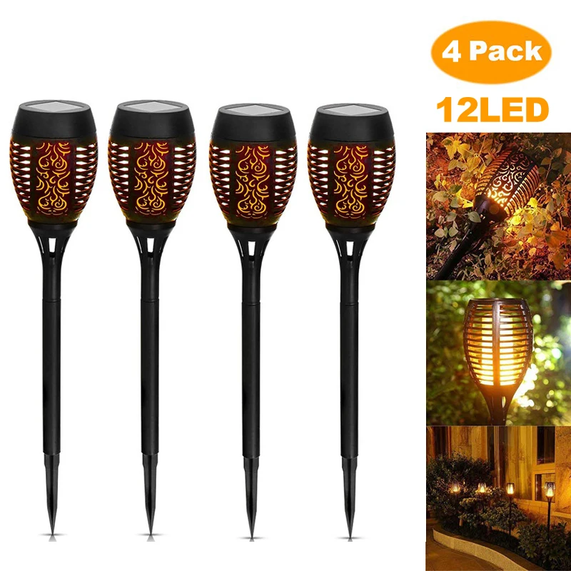 33LED Solar LED Flame Torch Light Outdoor pack Waterproof Decor Lighting Auto on/Off Pathway Lights for Garden Landscape Lawn