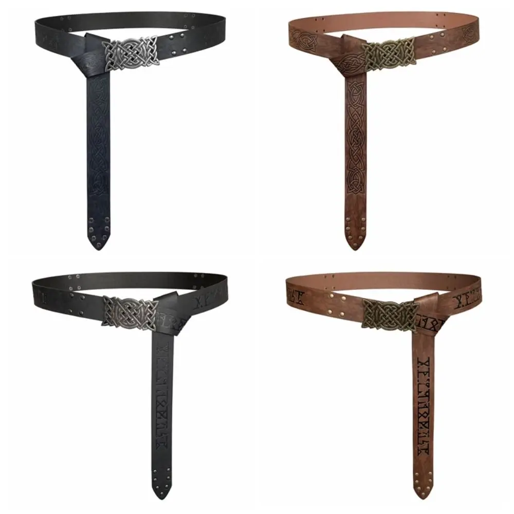 Интересный рельефный ремень с пряжкой викингов в стиле Ренессанс и принтом