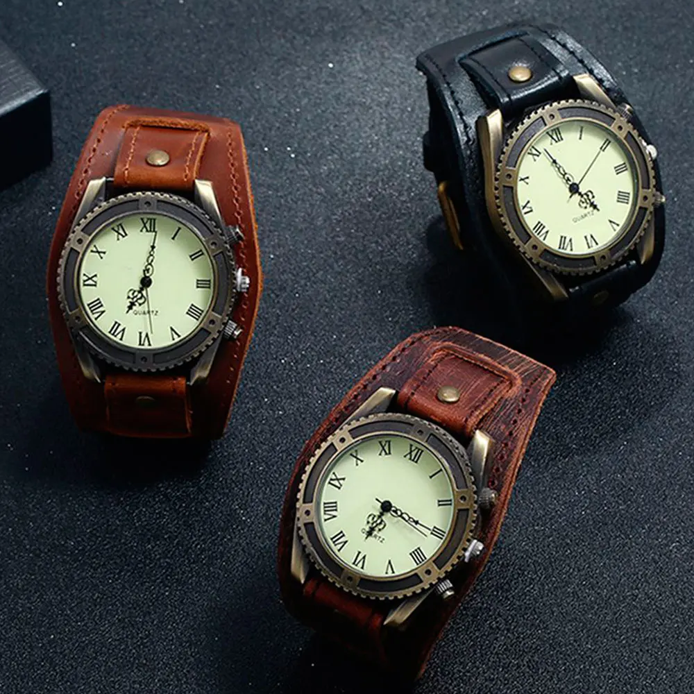 Часы наручные мужские/женские кварцевые с римскими цифрами и кожаным ремешком