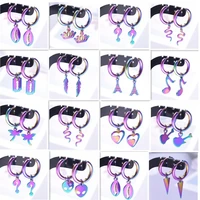 rainbow hoop boucle oreille femme heart snake charm earring stainless steel earrings for women men kpop fashion accessories gift