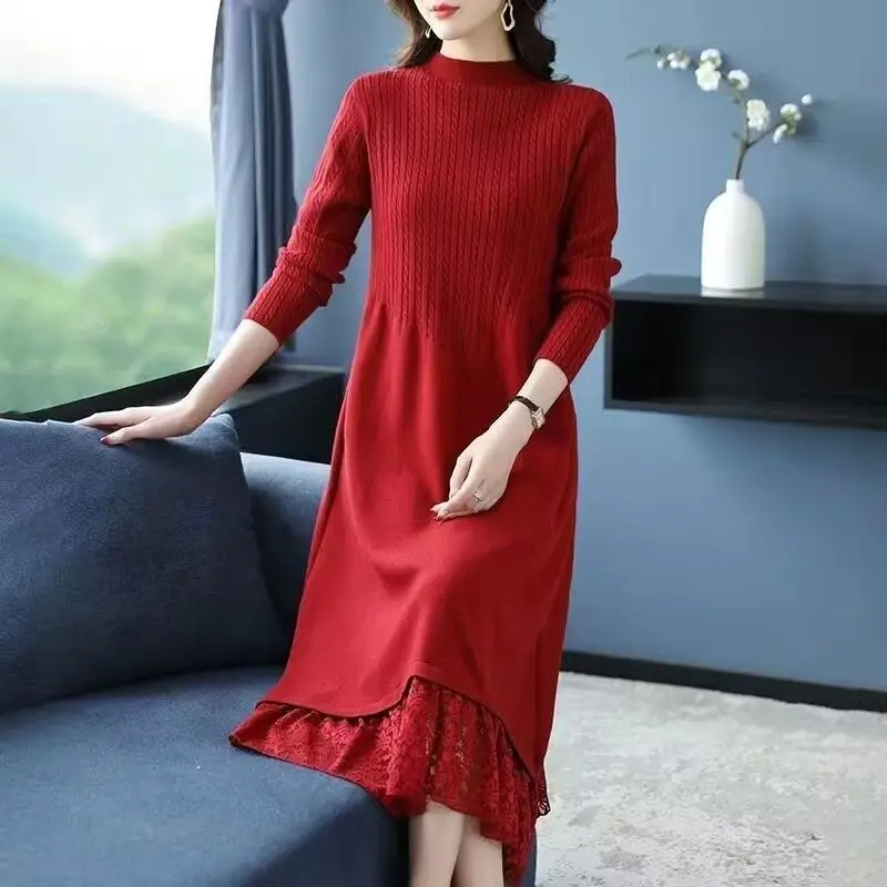 Женское шерстяное платье до колен длинное Свободное пальто большого размера