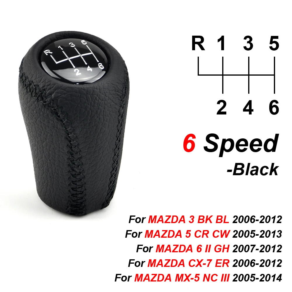 

Кожаная ручка переключения передач 5/6 скоростей для MAZDA 3 BK BL 5 CR CW 6 II GH CX-7 ER MX-5 NC III 23 MT Кожаный рычаг переключения передач с головным шаром