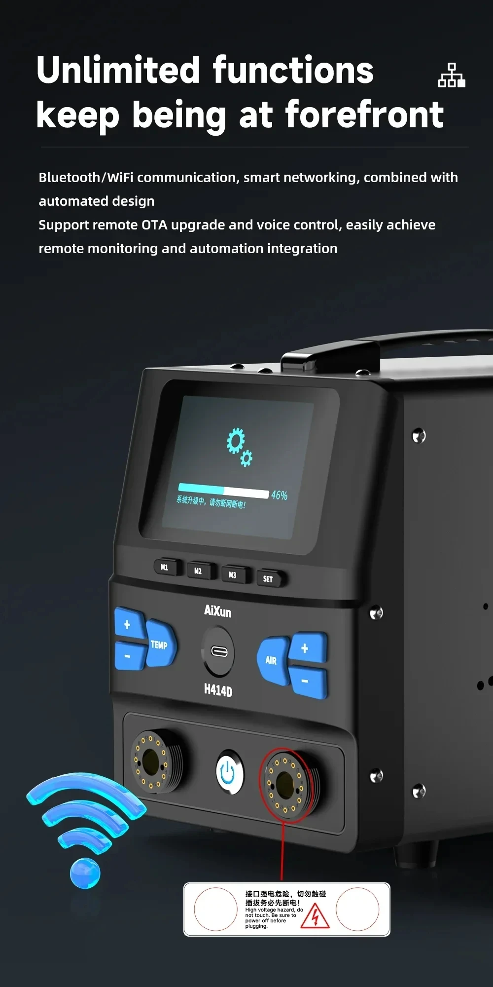 Фото Паяльная станция JC Aixun H414D BGA 1400 Вт с двумя термовоздушными пистолетами и насадками для ремонта материнских плат и SMD BGA №4
