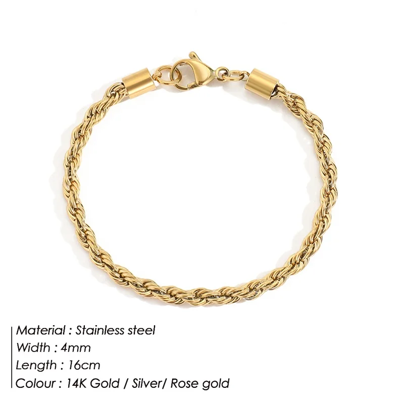 

Stainless Steel Flat Rope Chain Bracelet High Quality Jewelry Hot Selling Classic Men and Women