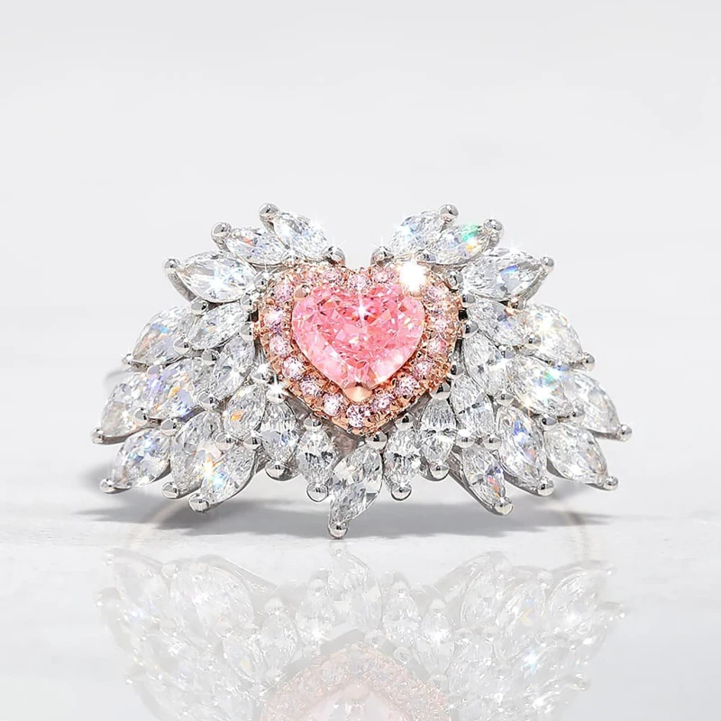 

2023 New Love Shaped Pink Diamond Ring Fingers Set with Imitation Natural Argyle Pink Diamond Jewelry Luxury Bridal Wedding Ring