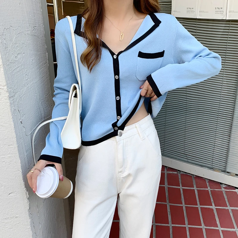 

Женская трикотажная блузка с V-образным вырезом, в Корейском стиле