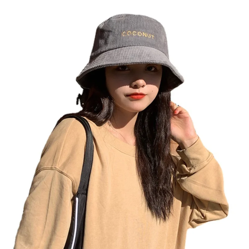 

Fashion Embroidered Bucket Hat Summer Fisherman Cap for Men Women Teens Corduroy K-pop Free Shipping