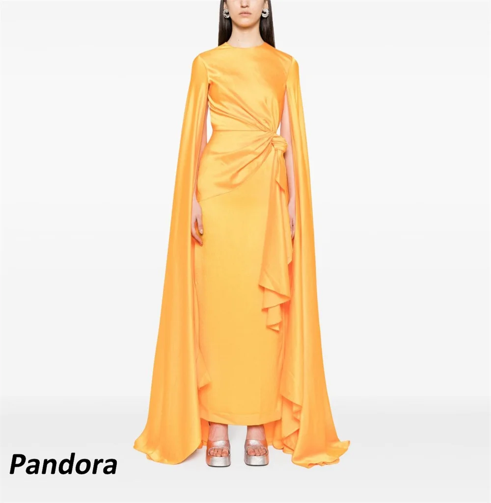 Женское платье до щиколотки Pandora желтое вечернее с круглым вырезом длинными