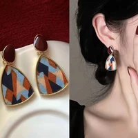 2022 new stud korean simple geometry drop earrings for woman stitching color cute dangle earrings fashion jewelry grils gifts