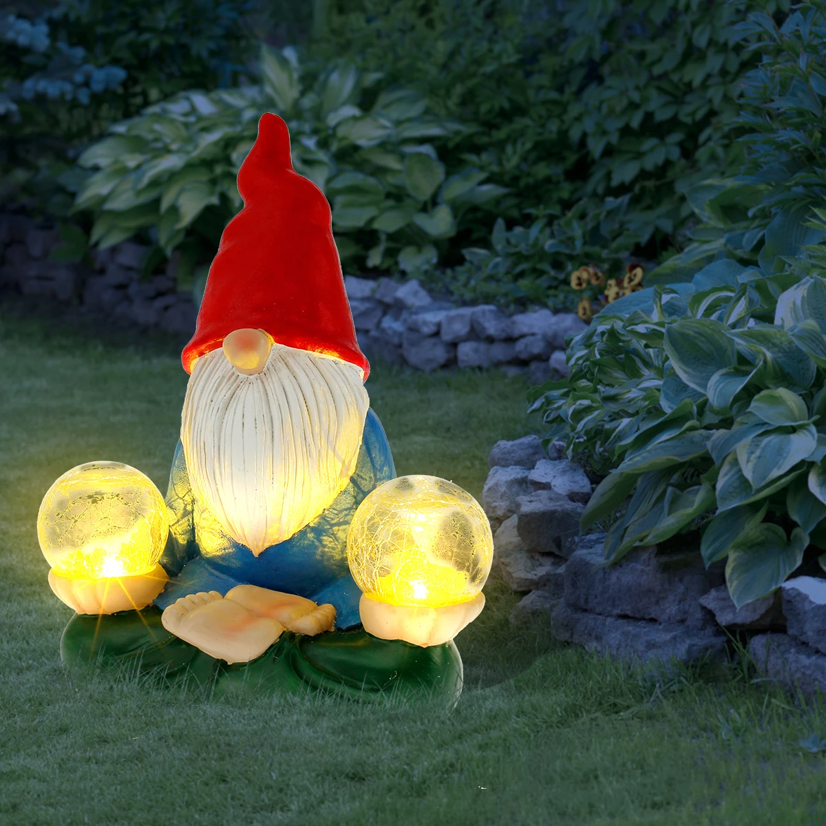 

35CM Garden Gnome Ornament With Solar Light Resin Gnome Statue Outdoor Solar Light Ball Gnome Figurine Decoration for Garden