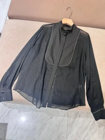 Женская элегантная шелковая льняная рубашка с воротником-стойкой и длинными рукавами