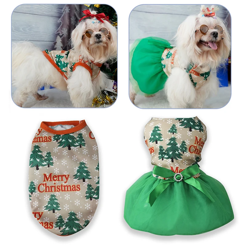 

Dog Dress Pet Princess Vest Dog Wedding Dresses Dog Skirt Pet Couple Outfit Mesh Bow Tie Christmas Shirt Skirt Pet Clothes 215#