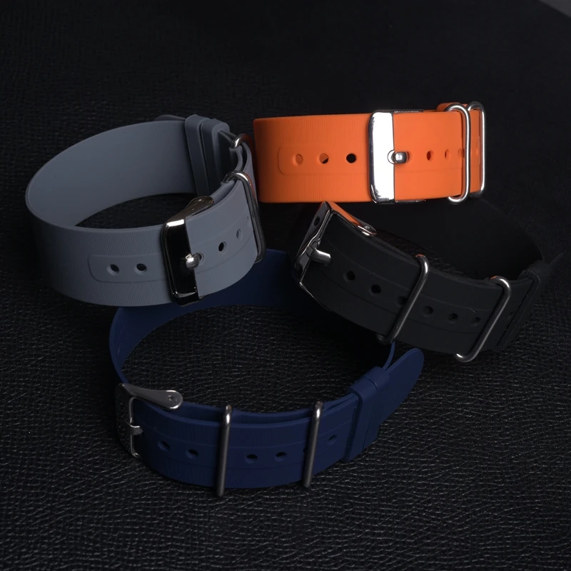 EACHE Nato Silicone Rubber Watch Band 18mm 20mm 22mm Grey Orange Black Blue Waterproof Straps images - 6