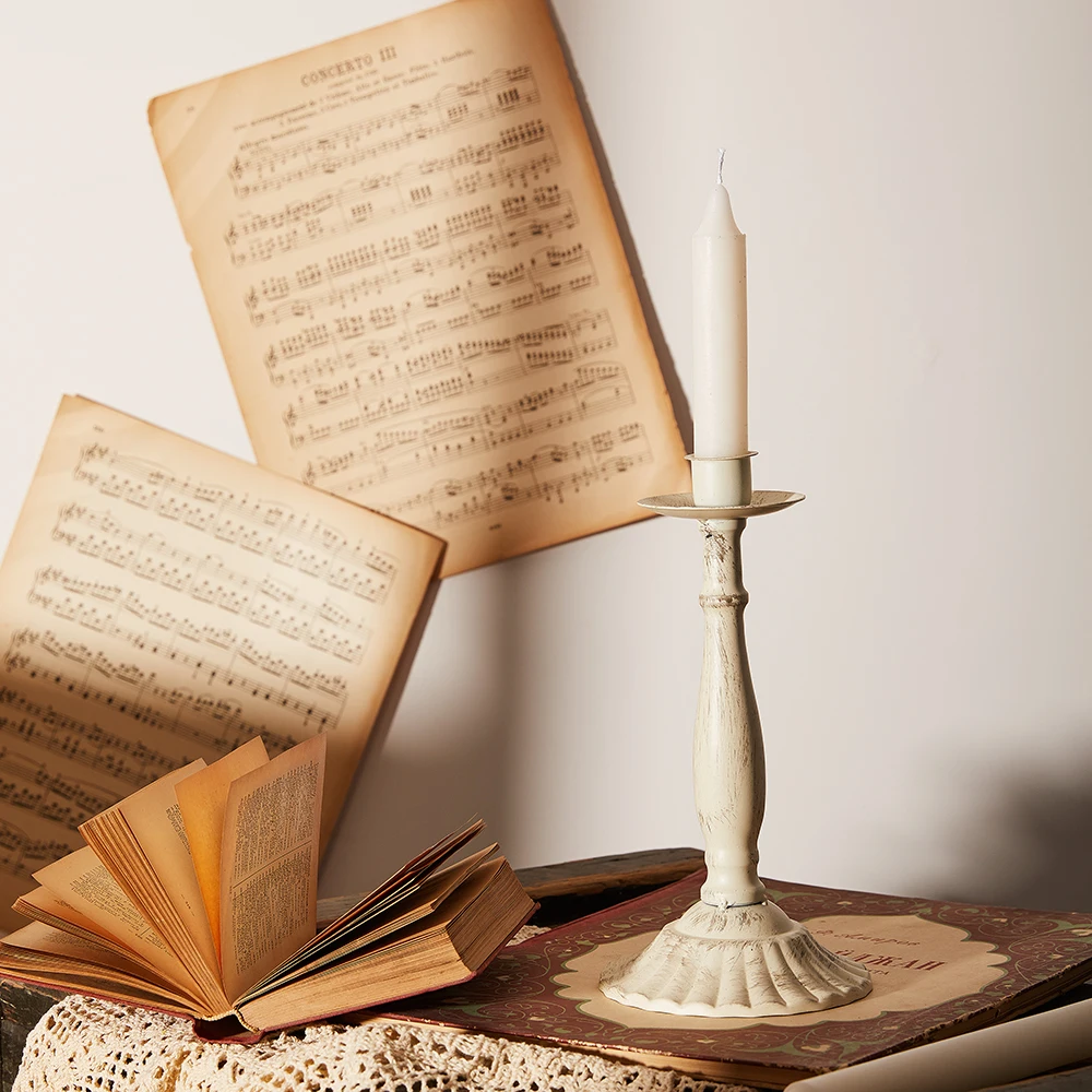 

Wrought Rustic Iron European Candle Holder White Antique Retro Dinner Table Centerpiece Chandelier Bougeoir Home And Garden