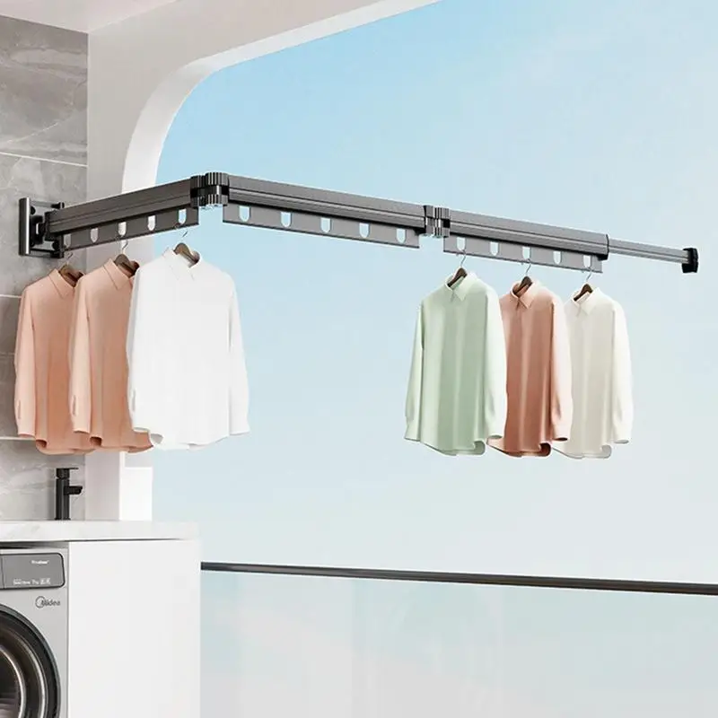 Foldable Cloth Drying Rack Wall Mount Balcony Cloth Towel Rack Dry Bathroom Drying Rack Hanger For Indoor Household Organization