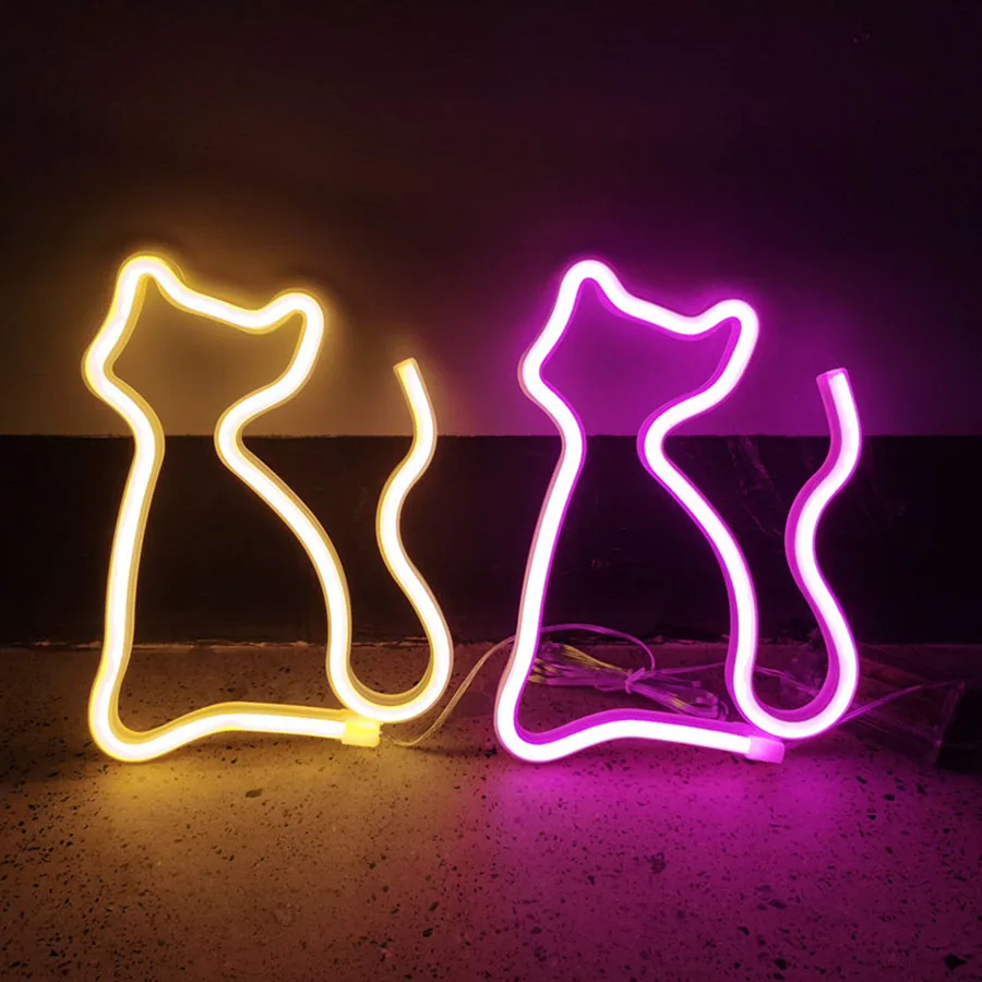Cat Figure Neon Light LED Decor Lamp Sign Lights Animal Store USB & Battery Charging Home Party Shop Bar Christmas Wall