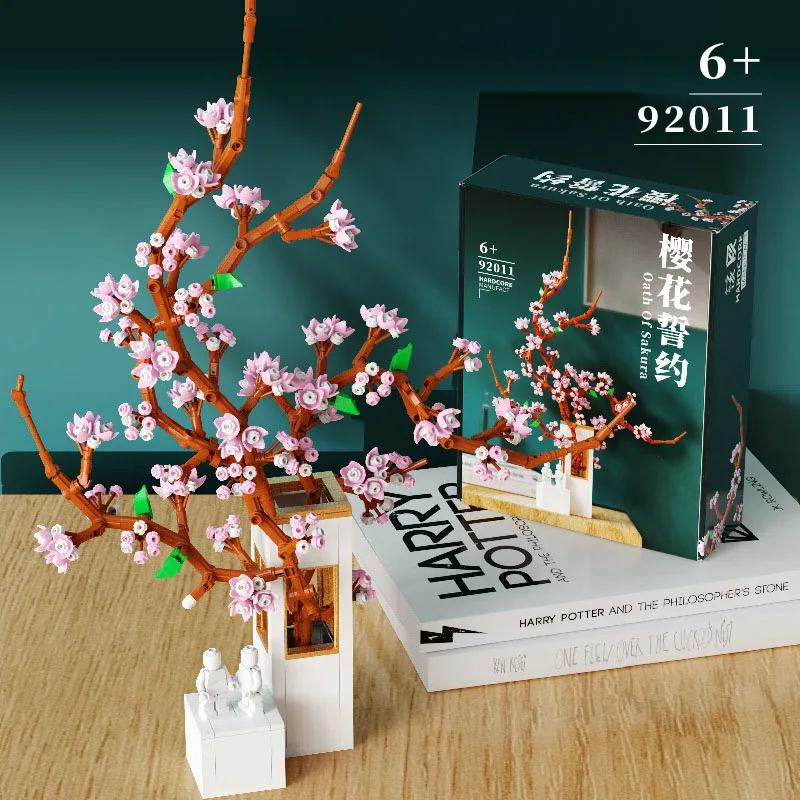 

Creative Anime Ideas Romantic Flowers Bouquet Building Blocks MOC Home Decoration Sakura Bonsai Bricks Diy Toys For Girls Gifts
