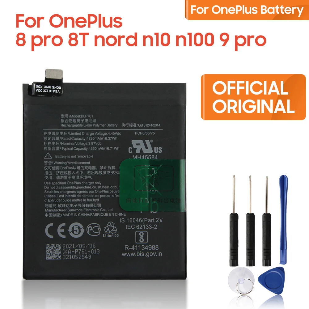 

Original Replacement Battery BLP761 For OnePlus 8 Pro 8T One Plus 9 PRO Nord N10 N100 1+ 8Pro 9Rro BLP827 Authentic Battery