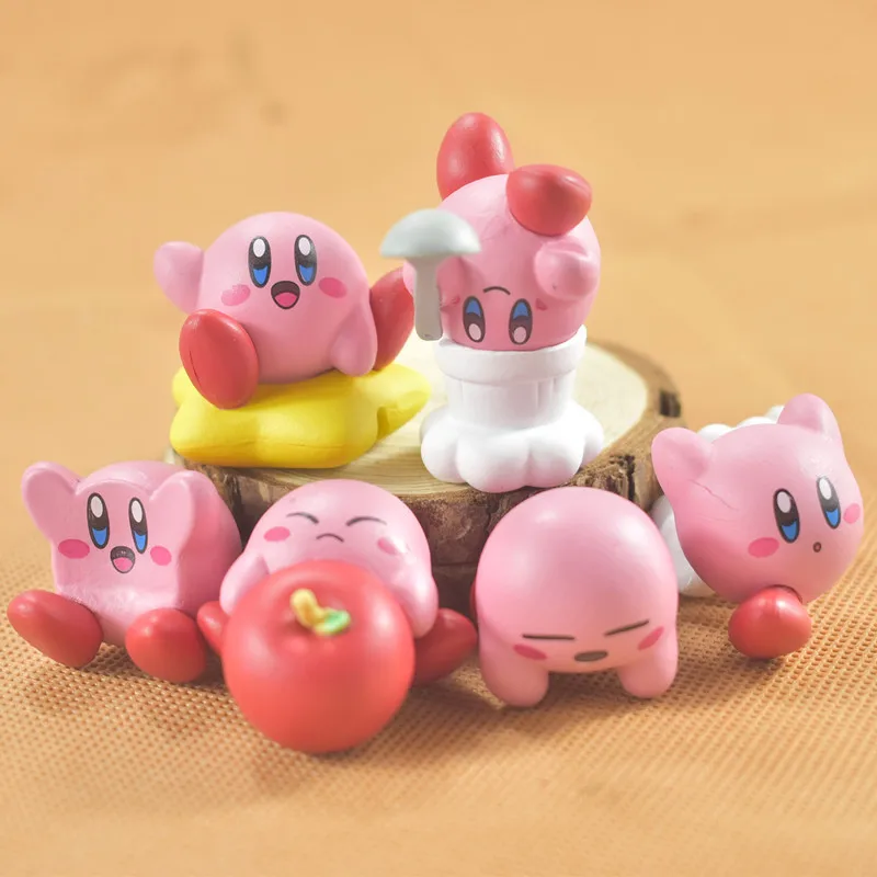 

6Pcs/Set Kirby Anime Games Keychain Pendant Kawaii Cartoon Pink Kirby Action Figure Dolls Toys Kids Birthday Gift