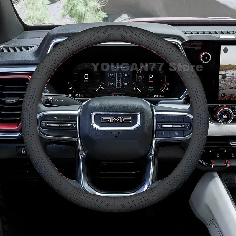 Фото Кожаный чехол на руль автомобиля для GMC Canyon AT4 Denali 2024, 2015-2023, Sierra 2023, аксессуары для рулевого колеса GMC Canyon №3